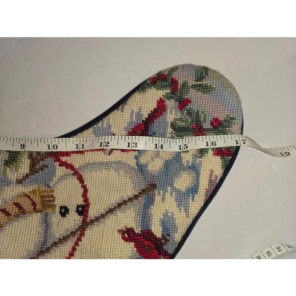 Vintage Needlepoint Embroidered Christmas Stocking Snowman Velvet Backing - Picture 4 of 5